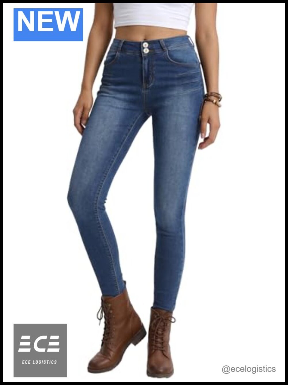 Skinny Jeans High Waisted Stretch Double Button Closure Denim Pants